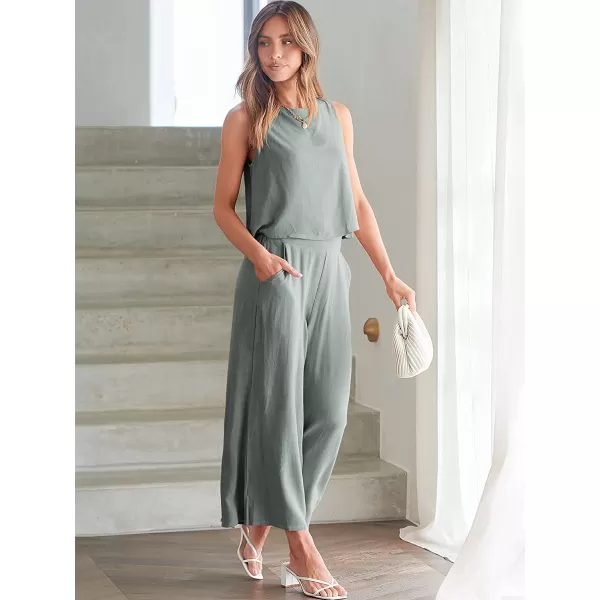 imageANRABESS Womens Summer 2 Piece Outfits Sleeveless Tank Crop Button Back Top Cropped Wide Leg Pants Set PocketsCyan Gray