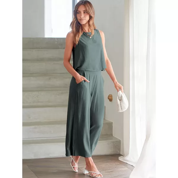 imageANRABESS Womens Summer 2 Piece Outfits Sleeveless Tank Crop Button Back Top Cropped Wide Leg Pants Set PocketsDark Gray