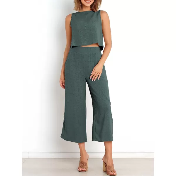 imageANRABESS Womens Summer 2 Piece Outfits Sleeveless Tank Crop Button Back Top Cropped Wide Leg Pants Set PocketsDark Gray