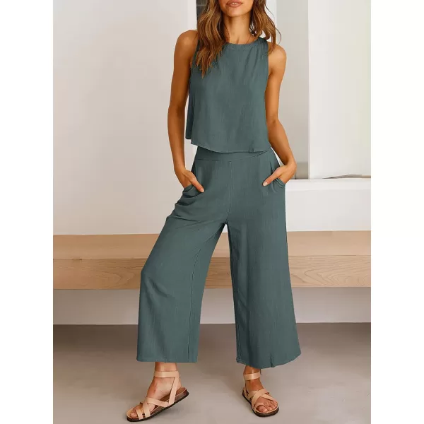 imageANRABESS Womens Summer 2 Piece Outfits Sleeveless Tank Crop Button Back Top Cropped Wide Leg Pants Set PocketsDark Gray
