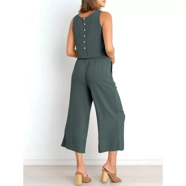 imageANRABESS Womens Summer 2 Piece Outfits Sleeveless Tank Crop Button Back Top Cropped Wide Leg Pants Set PocketsDark Gray
