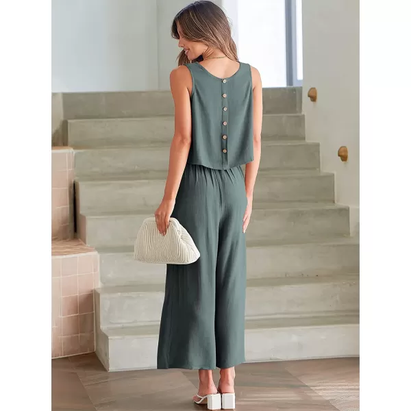 imageANRABESS Womens Summer 2 Piece Outfits Sleeveless Tank Crop Button Back Top Cropped Wide Leg Pants Set PocketsDark Gray