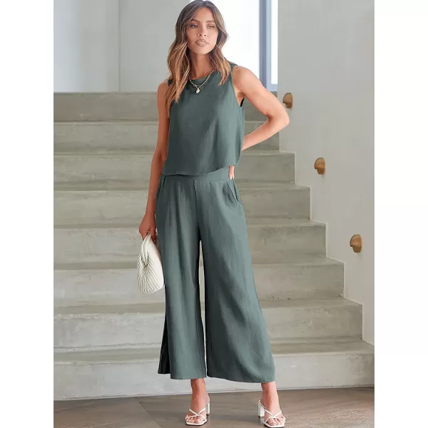 imageANRABESS Womens Summer 2 Piece Outfits Sleeveless Tank Crop Button Back Top Cropped Wide Leg Pants Set PocketsDark Gray