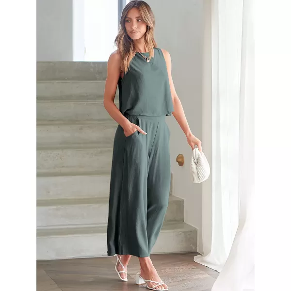 imageANRABESS Womens Summer 2 Piece Outfits Sleeveless Tank Crop Button Back Top Cropped Wide Leg Pants Set PocketsDark Gray