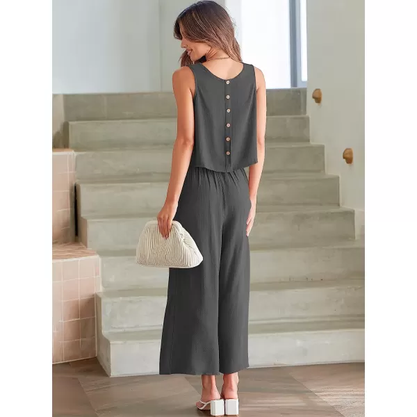 imageANRABESS Womens Summer 2 Piece Outfits Sleeveless Tank Crop Button Back Top Cropped Wide Leg Pants Set PocketsGray