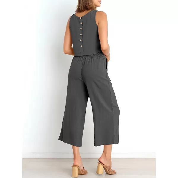 imageANRABESS Womens Summer 2 Piece Outfits Sleeveless Tank Crop Button Back Top Cropped Wide Leg Pants Set PocketsGray