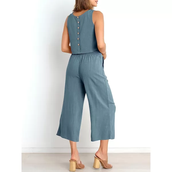 imageANRABESS Womens Summer 2 Piece Outfits Sleeveless Tank Crop Button Back Top Cropped Wide Leg Pants Set PocketsGray Blue