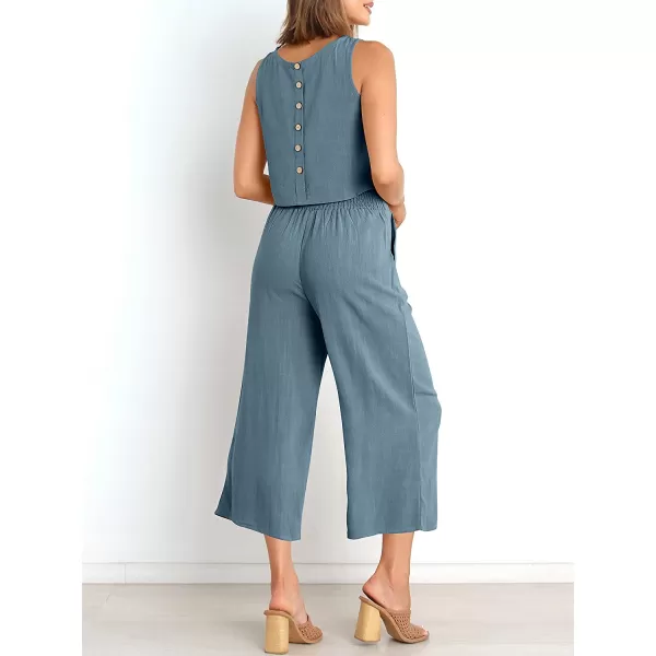 imageANRABESS Womens Summer 2 Piece Outfits Sleeveless Tank Crop Button Back Top Cropped Wide Leg Pants Set PocketsGray Blue