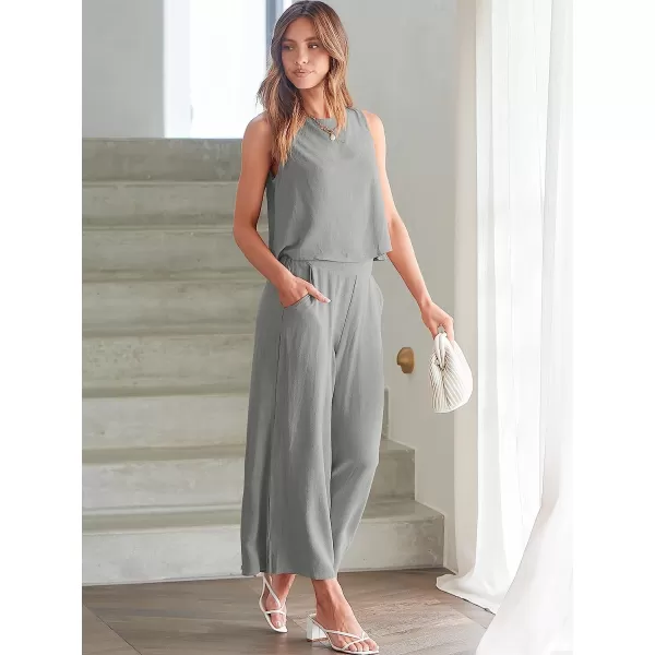 imageANRABESS Womens Summer 2 Piece Outfits Sleeveless Tank Crop Button Back Top Cropped Wide Leg Pants Set PocketsLight Gray