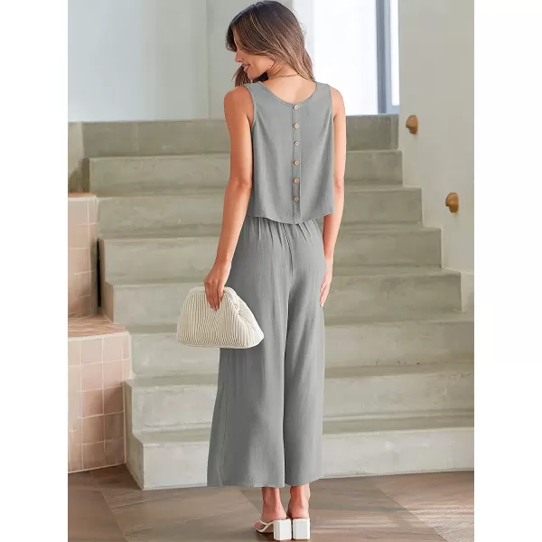 imageANRABESS Womens Summer 2 Piece Outfits Sleeveless Tank Crop Button Back Top Cropped Wide Leg Pants Set PocketsLight Gray