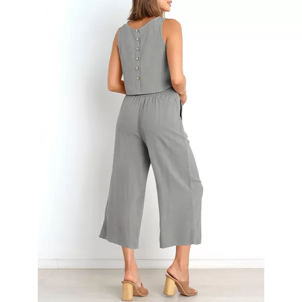 imageANRABESS Womens Summer 2 Piece Outfits Sleeveless Tank Crop Button Back Top Cropped Wide Leg Pants Set PocketsLight Gray
