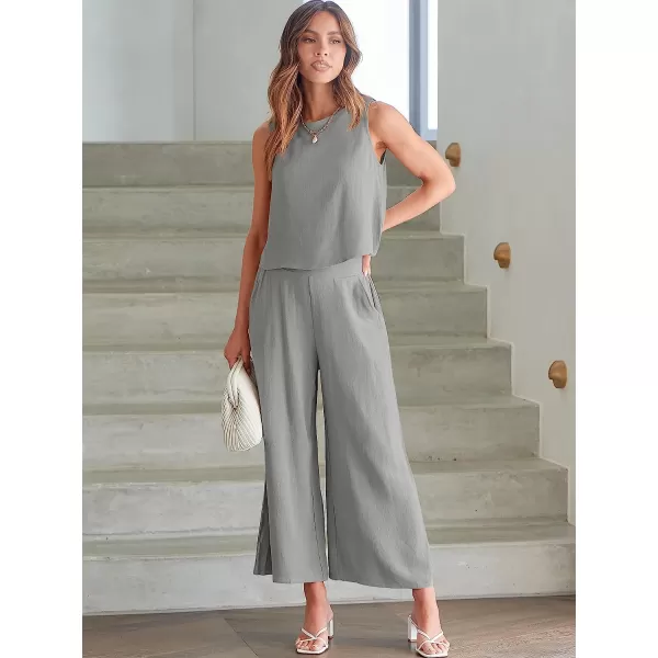 imageANRABESS Womens Summer 2 Piece Outfits Sleeveless Tank Crop Button Back Top Cropped Wide Leg Pants Set PocketsLight Gray