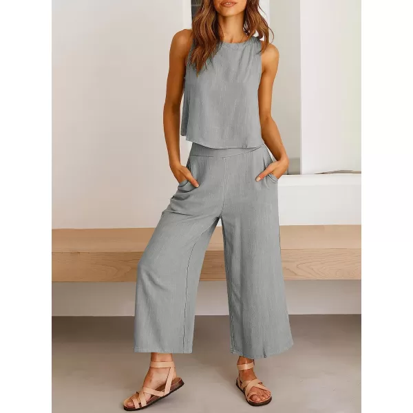 imageANRABESS Womens Summer 2 Piece Outfits Sleeveless Tank Crop Button Back Top Cropped Wide Leg Pants Set PocketsLight Gray