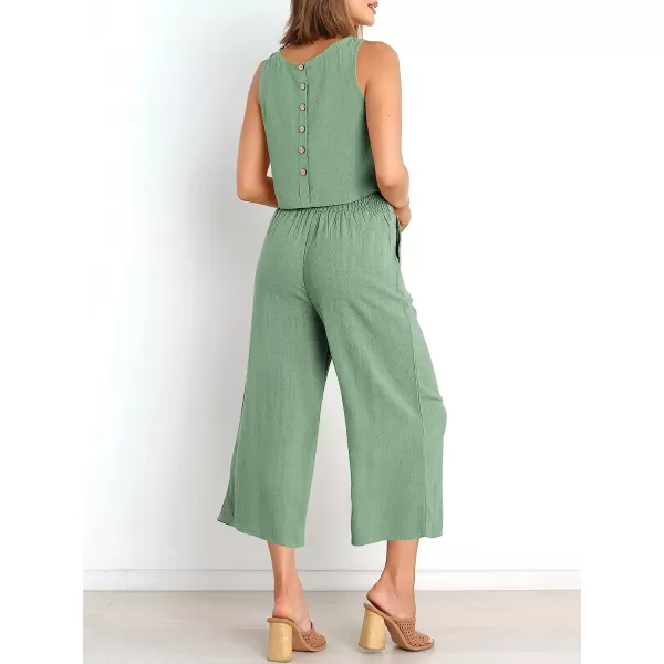 imageANRABESS Womens Summer 2 Piece Outfits Sleeveless Tank Crop Button Back Top Cropped Wide Leg Pants Set PocketsLight Green