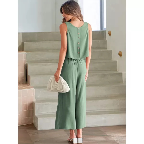 imageANRABESS Womens Summer 2 Piece Outfits Sleeveless Tank Crop Button Back Top Cropped Wide Leg Pants Set PocketsLight Green
