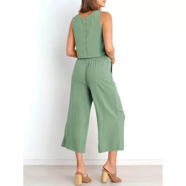 imageANRABESS Womens Summer 2 Piece Outfits Sleeveless Tank Crop Button Back Top Cropped Wide Leg Pants Set PocketsLight Green