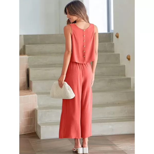 imageANRABESS Womens Summer 2 Piece Outfits Sleeveless Tank Crop Button Back Top Cropped Wide Leg Pants Set PocketsPeach