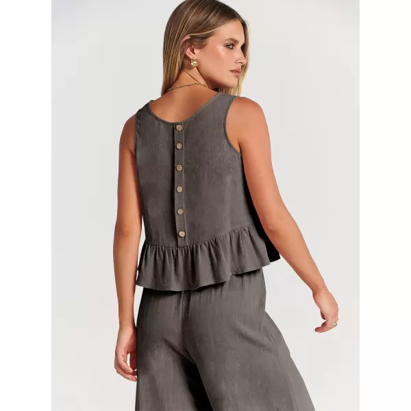 imageANRABESS Womens Summer 2 Piece Outfits Sleeveless Tank Crop Top Wide Leg Pants Linen Lounge Matching SetsDark Grey