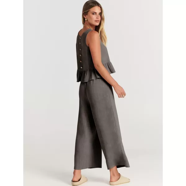 imageANRABESS Womens Summer 2 Piece Outfits Sleeveless Tank Crop Top Wide Leg Pants Linen Lounge Matching SetsDark Grey