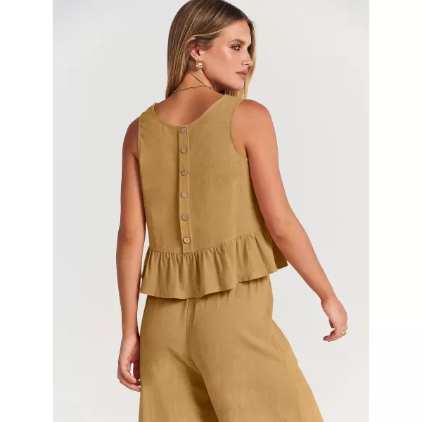 imageANRABESS Womens Summer 2 Piece Outfits Sleeveless Tank Crop Top Wide Leg Pants Linen Lounge Matching SetsLight Yellow