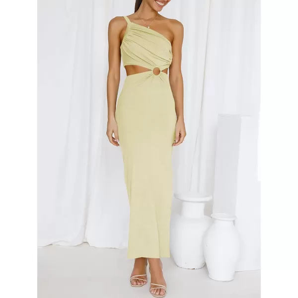 imageANRABESS Womens Summer Bodycon Maxi Dress One Shoulder Sleeveless Sexy Cut Out Formal Party DressAlmond