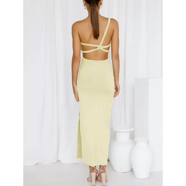 imageANRABESS Womens Summer Bodycon Maxi Dress One Shoulder Sleeveless Sexy Cut Out Formal Party DressAlmond