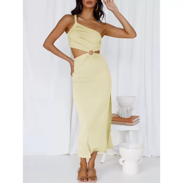 imageANRABESS Womens Summer Bodycon Maxi Dress One Shoulder Sleeveless Sexy Cut Out Formal Party DressAlmond