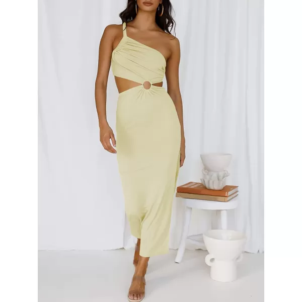 imageANRABESS Womens Summer Bodycon Maxi Dress One Shoulder Sleeveless Sexy Cut Out Formal Party DressAlmond