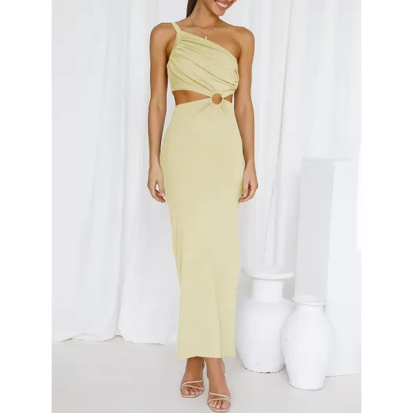 imageANRABESS Womens Summer Bodycon Maxi Dress One Shoulder Sleeveless Sexy Cut Out Formal Party DressAlmond