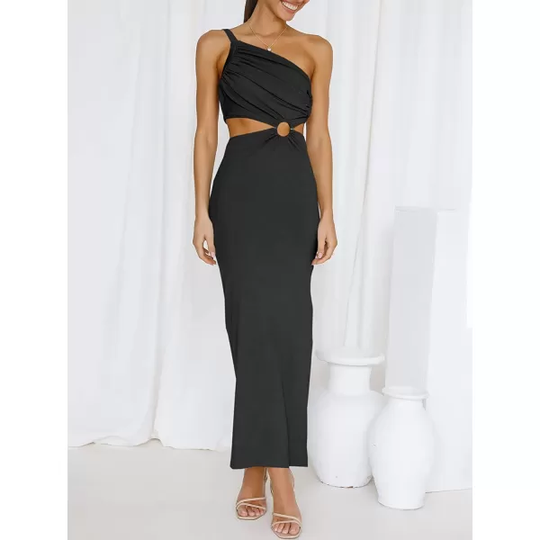 imageANRABESS Womens Summer Bodycon Maxi Dress One Shoulder Sleeveless Sexy Cut Out Formal Party DressBlack