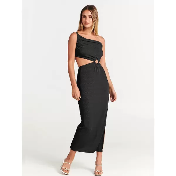 imageANRABESS Womens Summer Bodycon Maxi Dress One Shoulder Sleeveless Sexy Cut Out Formal Party DressBlack