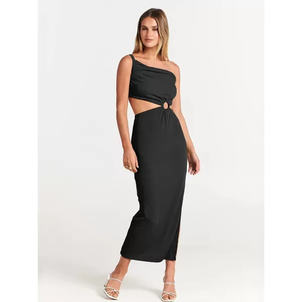 imageANRABESS Womens Summer Bodycon Maxi Dress One Shoulder Sleeveless Sexy Cut Out Formal Party DressBlack