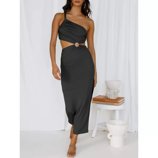 imageANRABESS Womens Summer Bodycon Maxi Dress One Shoulder Sleeveless Sexy Cut Out Formal Party DressBlack
