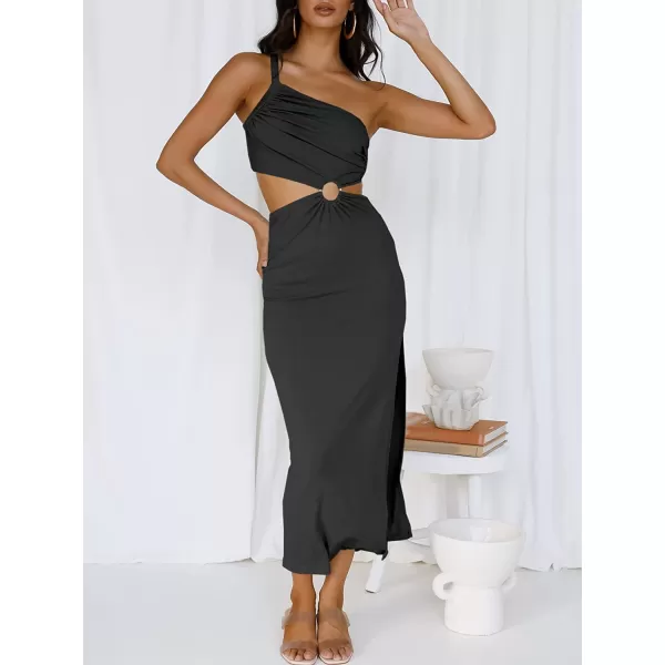 imageANRABESS Womens Summer Bodycon Maxi Dress One Shoulder Sleeveless Sexy Cut Out Formal Party DressBlack