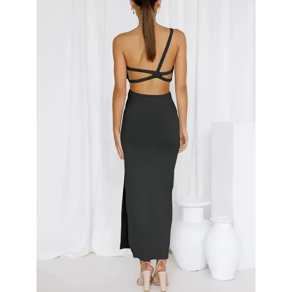imageANRABESS Womens Summer Bodycon Maxi Dress One Shoulder Sleeveless Sexy Cut Out Formal Party DressBlack