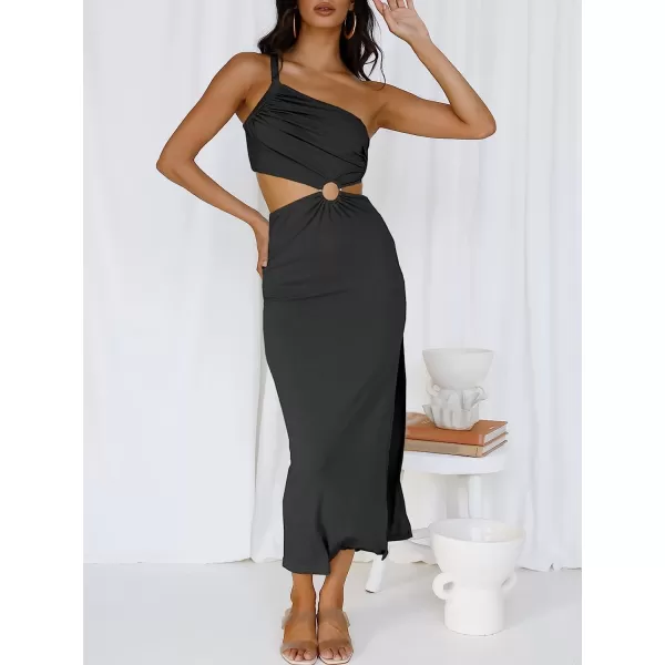 imageANRABESS Womens Summer Bodycon Maxi Dress One Shoulder Sleeveless Sexy Cut Out Formal Party DressBlack