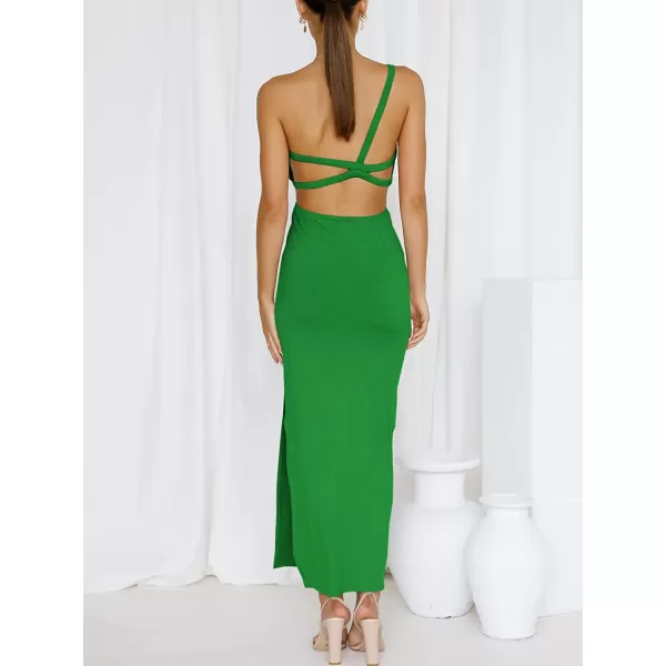 imageANRABESS Womens Summer Bodycon Maxi Dress One Shoulder Sleeveless Sexy Cut Out Formal Party DressGrass