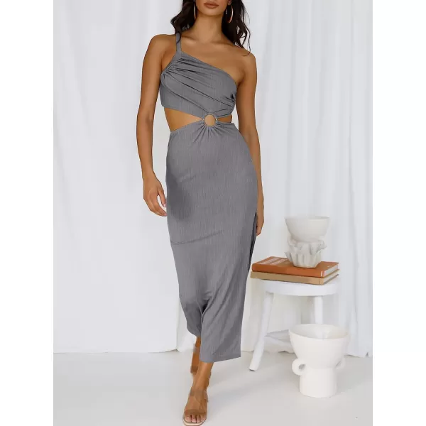 imageANRABESS Womens Summer Bodycon Maxi Dress One Shoulder Sleeveless Sexy Cut Out Formal Party DressGray