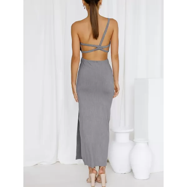 imageANRABESS Womens Summer Bodycon Maxi Dress One Shoulder Sleeveless Sexy Cut Out Formal Party DressGray
