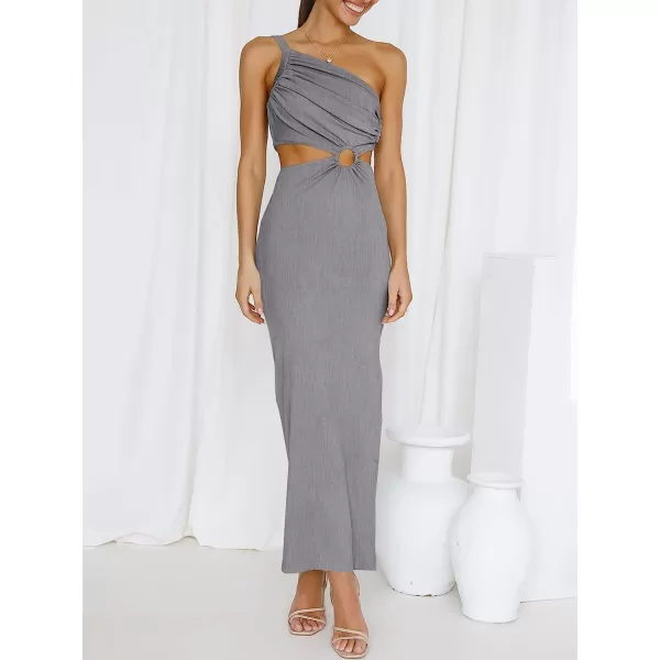 imageANRABESS Womens Summer Bodycon Maxi Dress One Shoulder Sleeveless Sexy Cut Out Formal Party DressGray