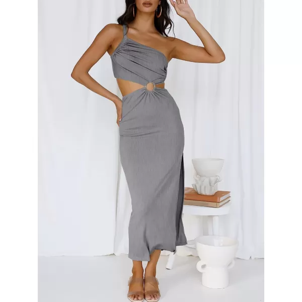imageANRABESS Womens Summer Bodycon Maxi Dress One Shoulder Sleeveless Sexy Cut Out Formal Party DressGray