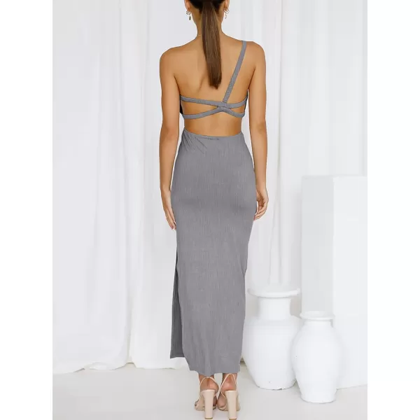 imageANRABESS Womens Summer Bodycon Maxi Dress One Shoulder Sleeveless Sexy Cut Out Formal Party DressGray