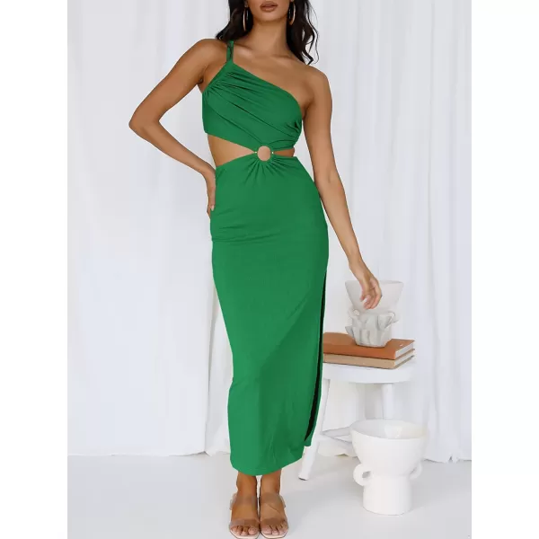imageANRABESS Womens Summer Bodycon Maxi Dress One Shoulder Sleeveless Sexy Cut Out Formal Party DressGreen