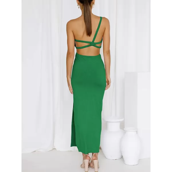 imageANRABESS Womens Summer Bodycon Maxi Dress One Shoulder Sleeveless Sexy Cut Out Formal Party DressGreen