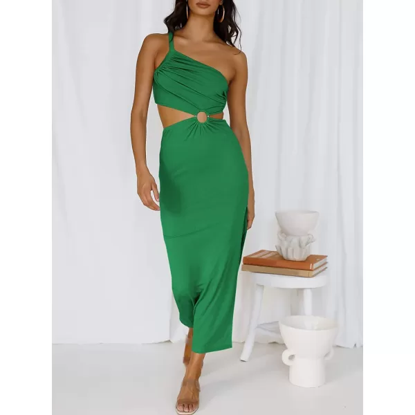 imageANRABESS Womens Summer Bodycon Maxi Dress One Shoulder Sleeveless Sexy Cut Out Formal Party DressGreen