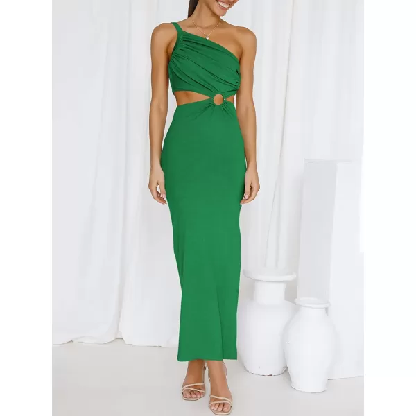 imageANRABESS Womens Summer Bodycon Maxi Dress One Shoulder Sleeveless Sexy Cut Out Formal Party DressGreen