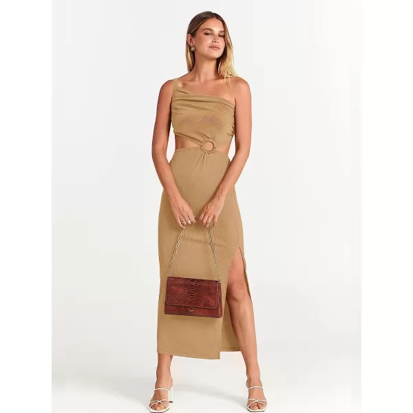 imageANRABESS Womens Summer Bodycon Maxi Dress One Shoulder Sleeveless Sexy Cut Out Formal Party DressKhaki