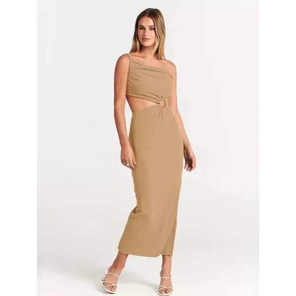 imageANRABESS Womens Summer Bodycon Maxi Dress One Shoulder Sleeveless Sexy Cut Out Formal Party DressKhaki