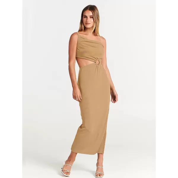 imageANRABESS Womens Summer Bodycon Maxi Dress One Shoulder Sleeveless Sexy Cut Out Formal Party DressKhaki