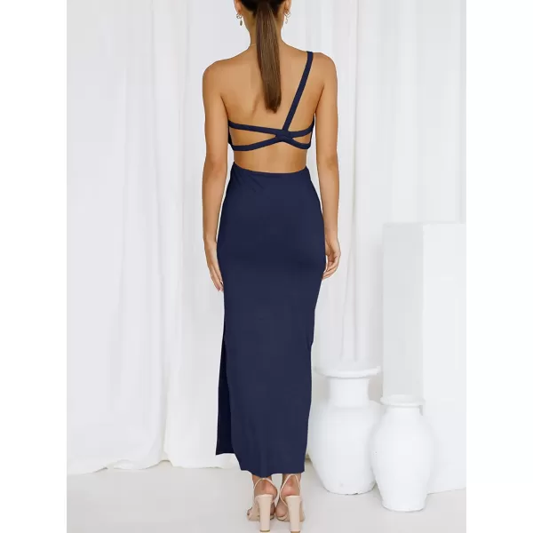 imageANRABESS Womens Summer Bodycon Maxi Dress One Shoulder Sleeveless Sexy Cut Out Formal Party DressNavy Blue